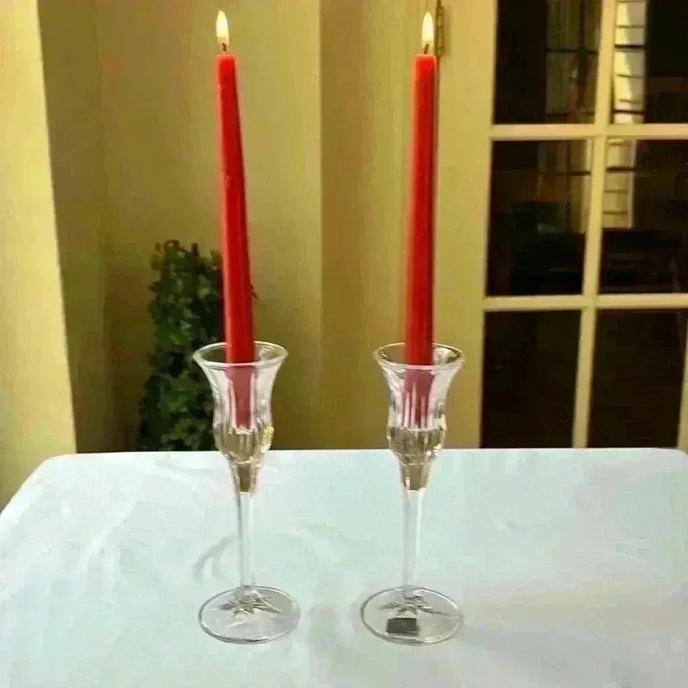 2 Mikasa Clear Crystal Candlestick Holders With Tags..Pattern Is Icicles